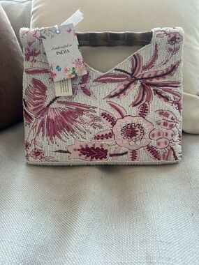 Viral  Pink Floral Beaded Tote Bag